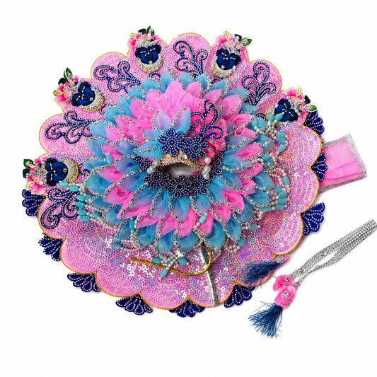 Premium Pink & Blue Floral Laddu Gopal Poshak with Pearl and Sequin Work