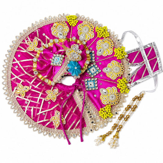 Premium Rani Pink Laddu Gopal Poshak with Mirror, Pearl & Floral Work