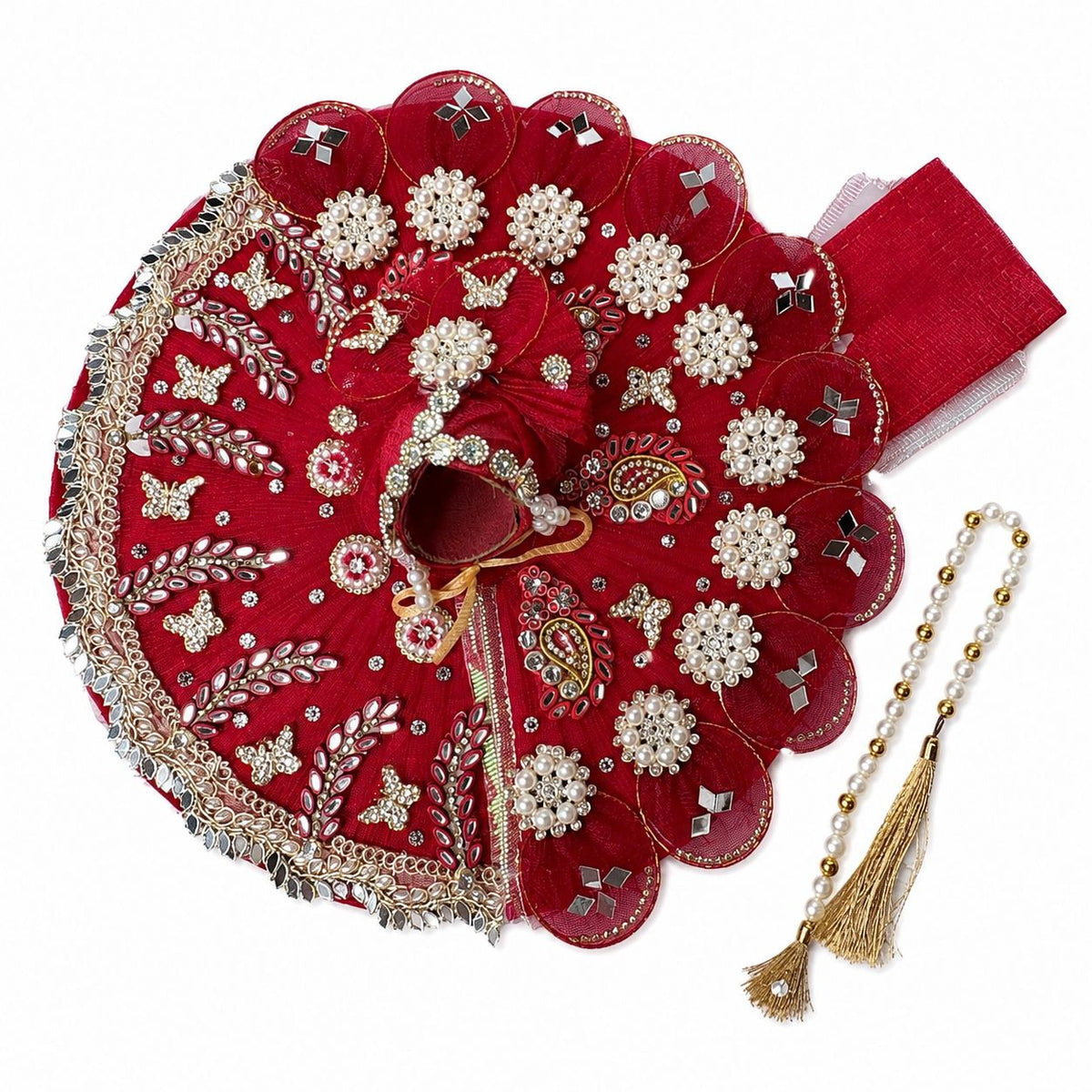 Premium Red Laddu Gopal Poshak with Pearl, Mirror & Butterfly Work