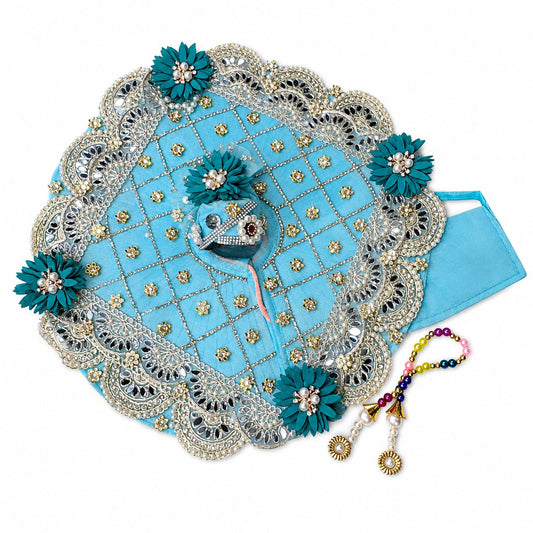 Premium Sky Blue Laddu Gopal Poshak with Mirror & Pearl Work