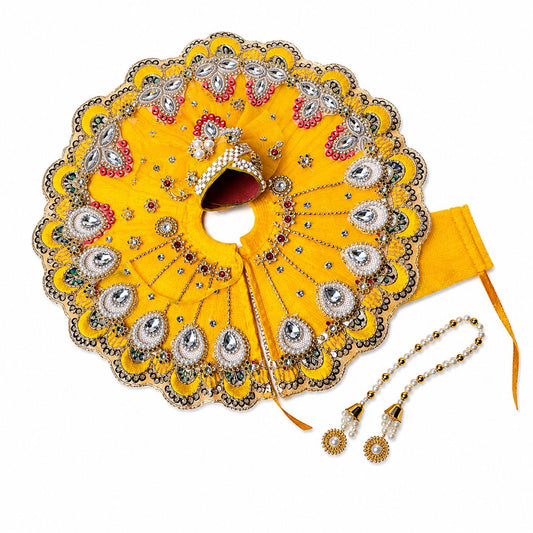 Premium Yellow Laddu Gopal Poshak with Mirror, Pearl & Stone Work