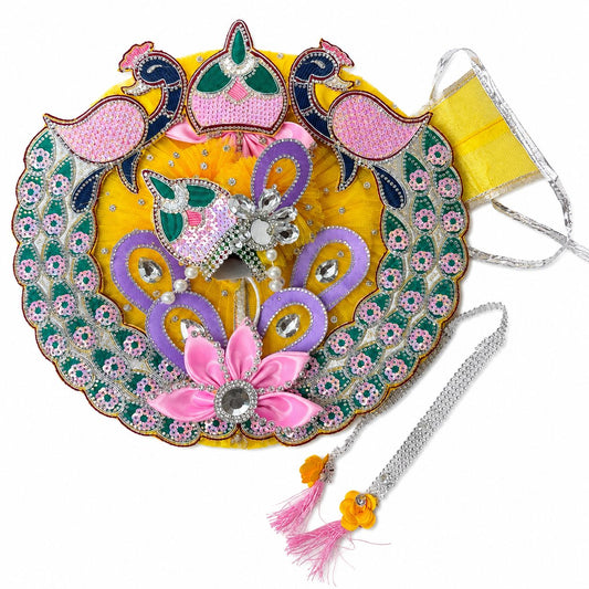 Premium Yellow Laddu Gopal Poshak with Peacock, Mirror & Floral Work